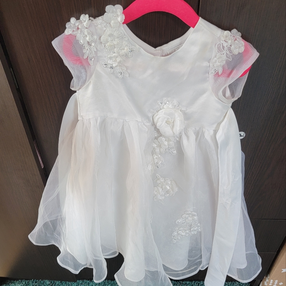 Baby Girl size 12 months "Rare Edition" flower girl/ white dress .